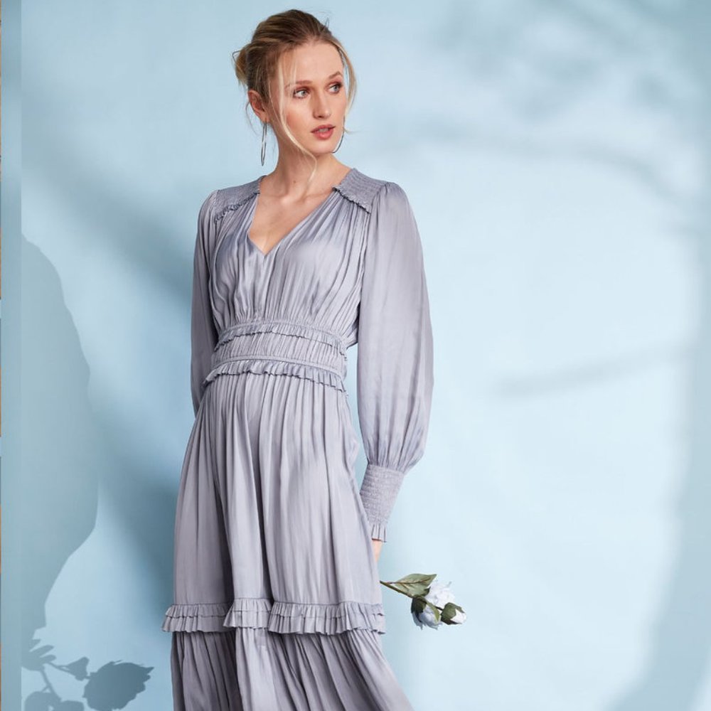 Elie Tahari FLARE DRESS WITH SMOCKING DETAIL